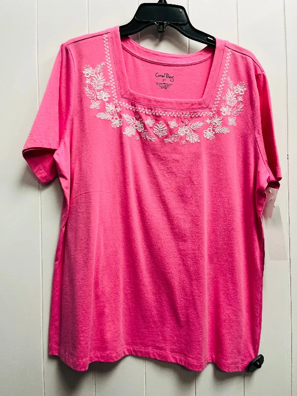 Top Short Sleeve By Coral Bay In Pink & White, Size: Xl