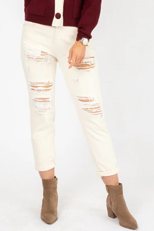 Ripped Boyfriend Jean In Beige