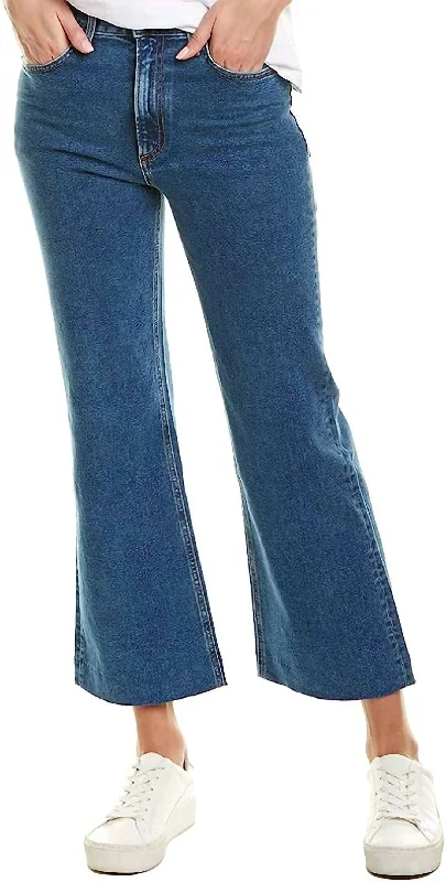 Wide Leg Ankle Cotton Washed Stretch Jeans In Blue