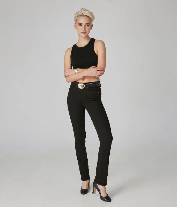 KATE-BLK - High Rise Straight Jeans - Inseam 32"