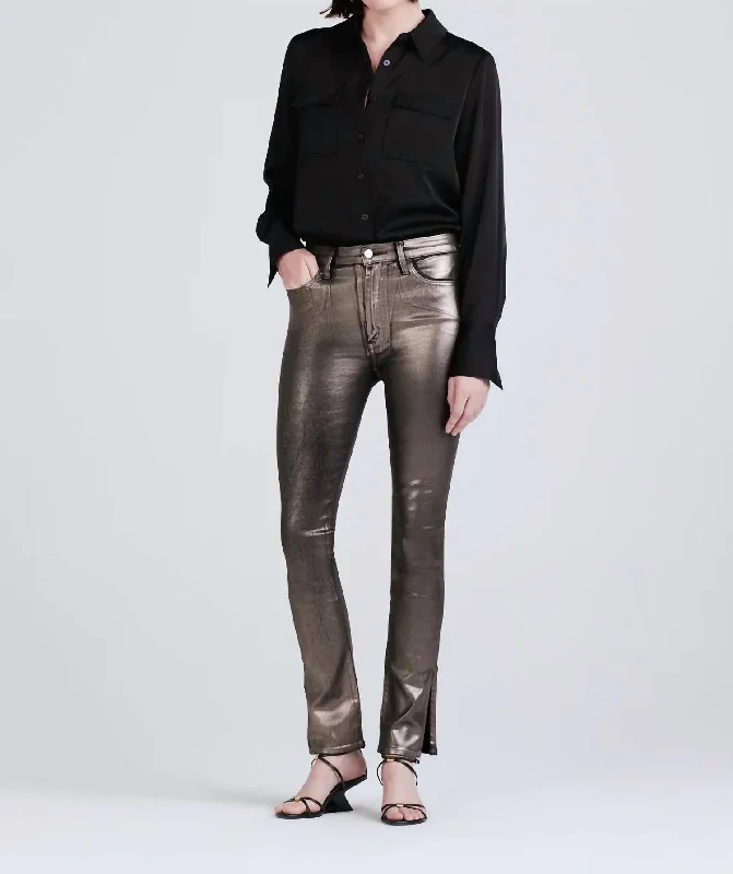 Kyle High Rise Legging Skinny Jeans In Metallic Coated