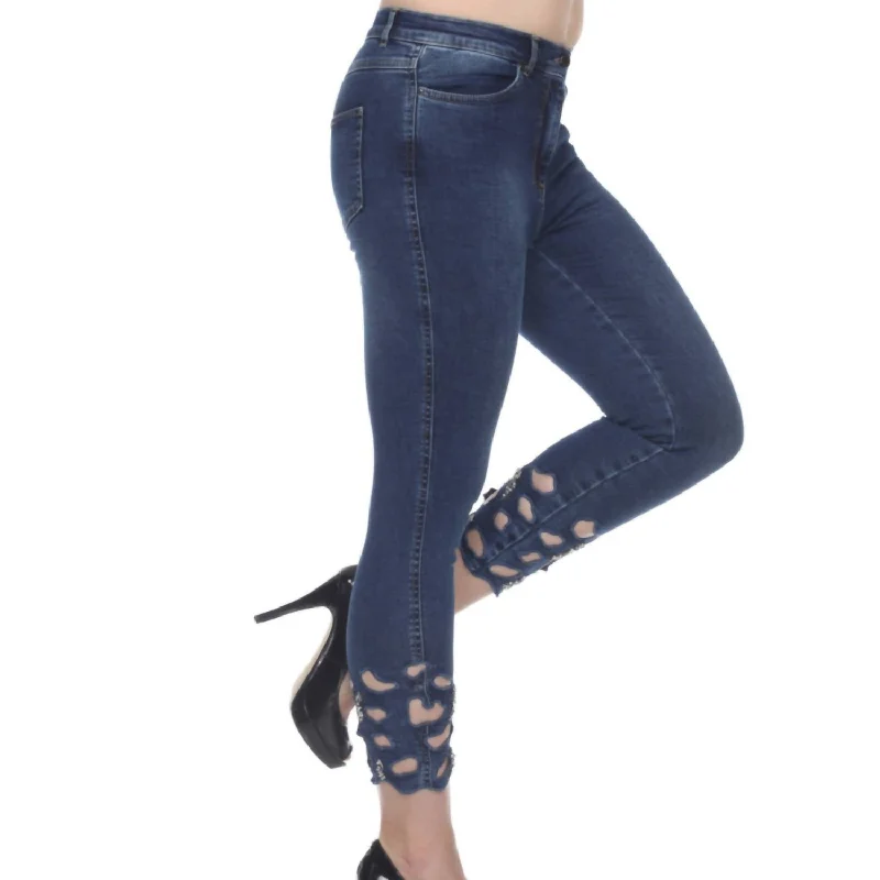 Embellished Cut Out Jeans In Blue