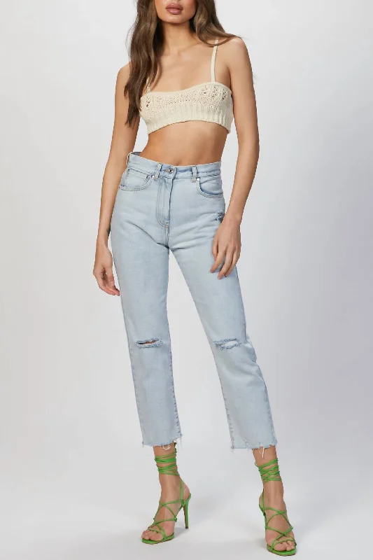 Ripped-Detailing Cropped Jeans In Light Blue