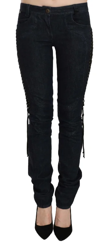 Just Cavalli blue Low Waist Skinny Trousers Braided String Women's Pants