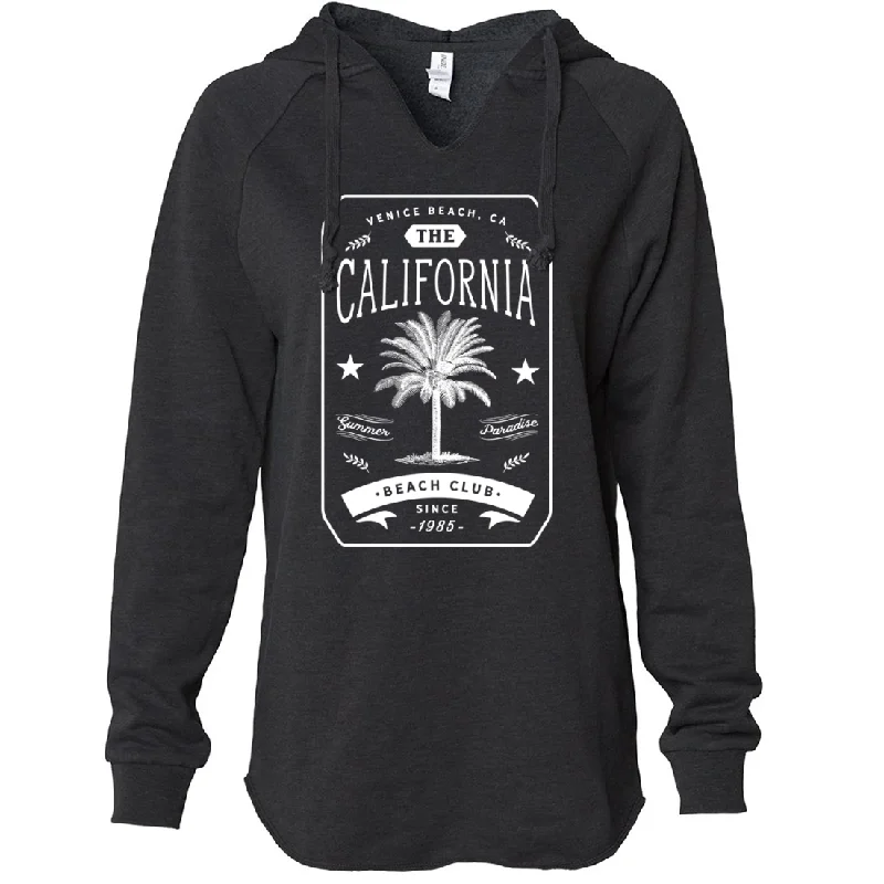 California Beach Club White Print Women's Soft Hooded Pullover