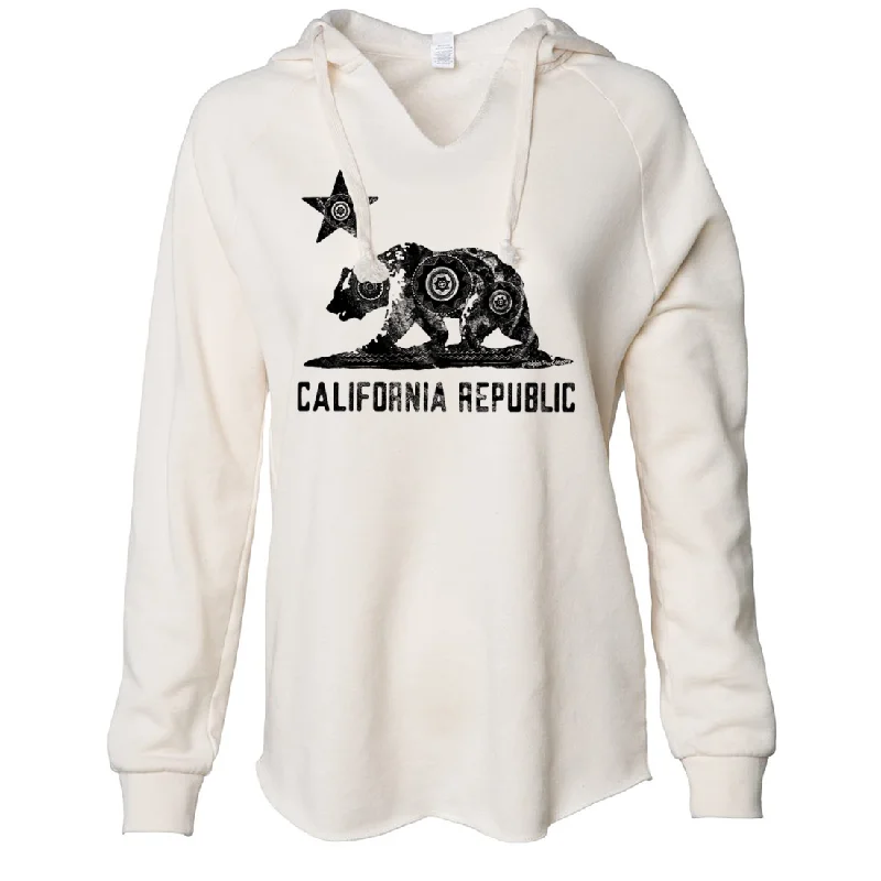 California Chumash Mandala Black Print Women's Soft Hooded Pullover