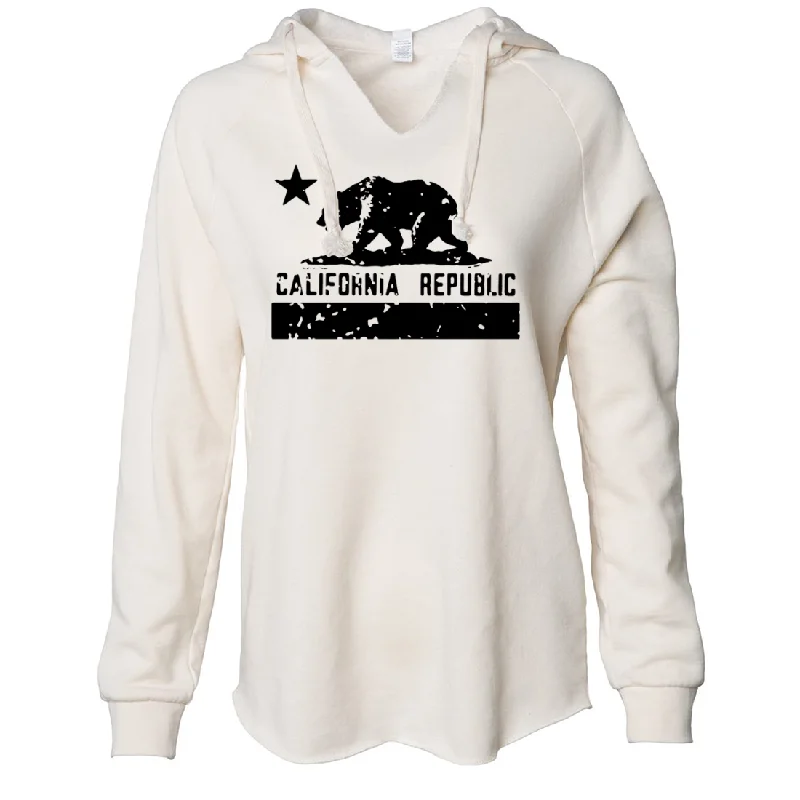 California Flag Black Print Silhouette Women's Soft Hooded Pullover