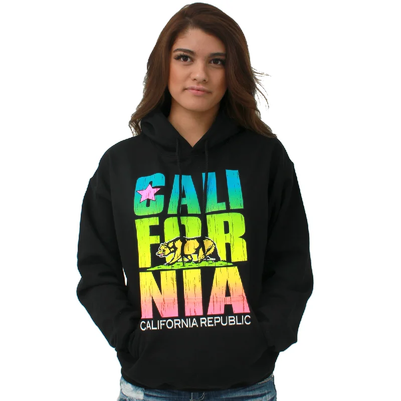 California Flag Neon Retro Text Pullover Hoodie