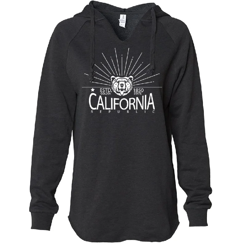 California Golden State White Print Women's Soft Hooded Pullover