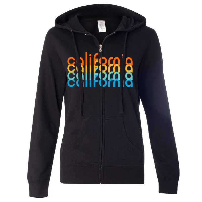 California Rainbow Stack Ladies Lightweight Fitted Zip-Up Hoodie