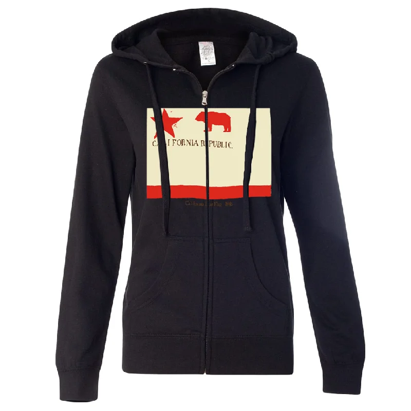 California Republic Bear Flag 1846 Ladies Lightweight Fitted Zip-Up Hoodie