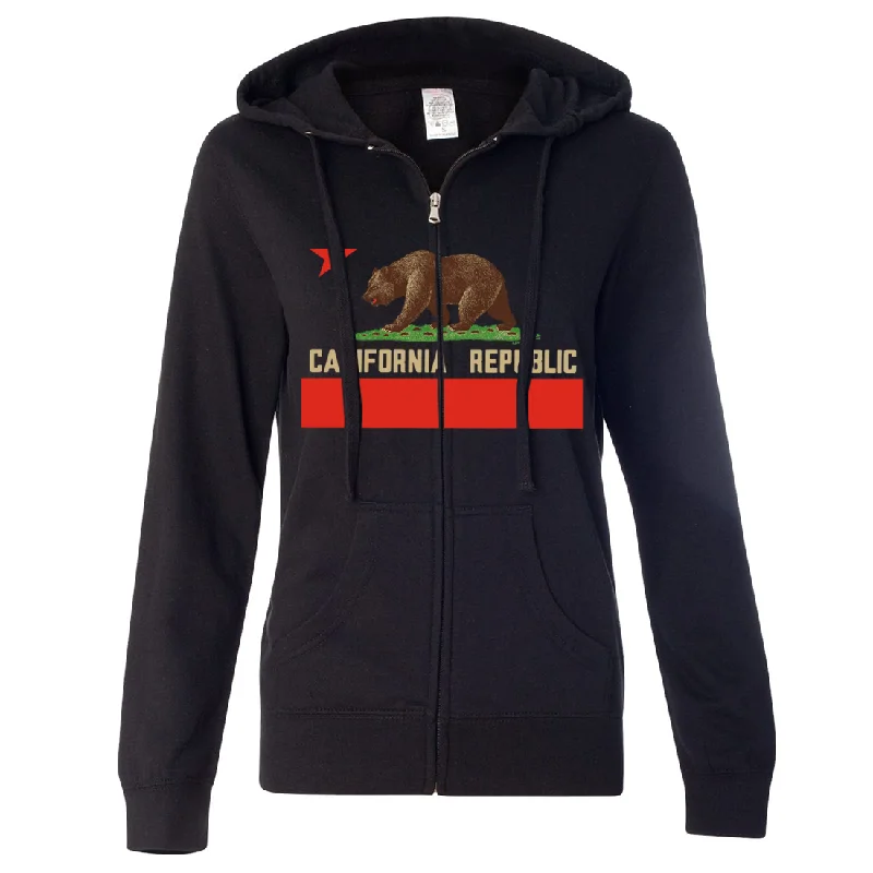 Don Pimentel California Republic Bear Flag Ladies Lightweight Fitted Zip-Up Hoodie