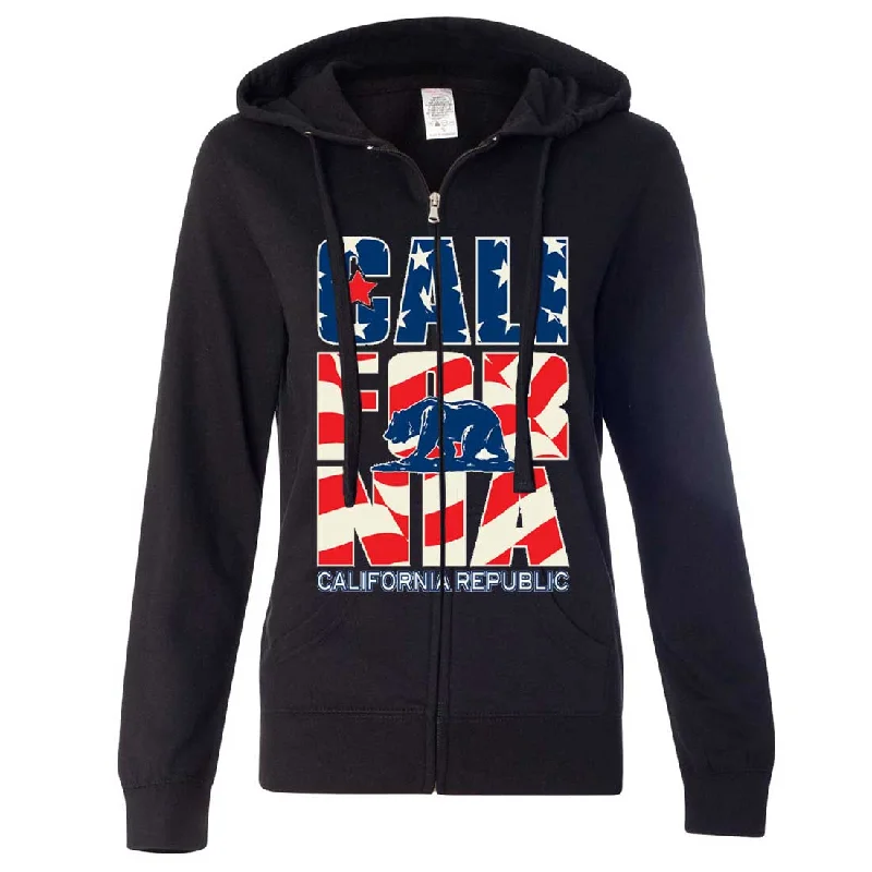 California Republic USA Flag Ladies Zip-Up Hoodie