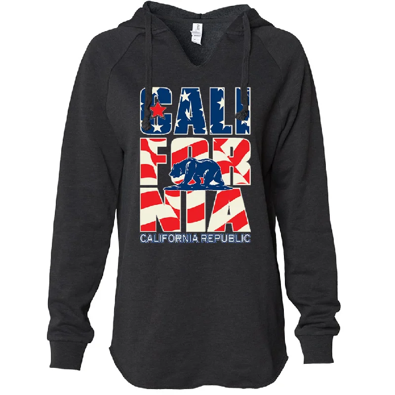 California Republic USA Flag Women's Soft Hooded Pullover