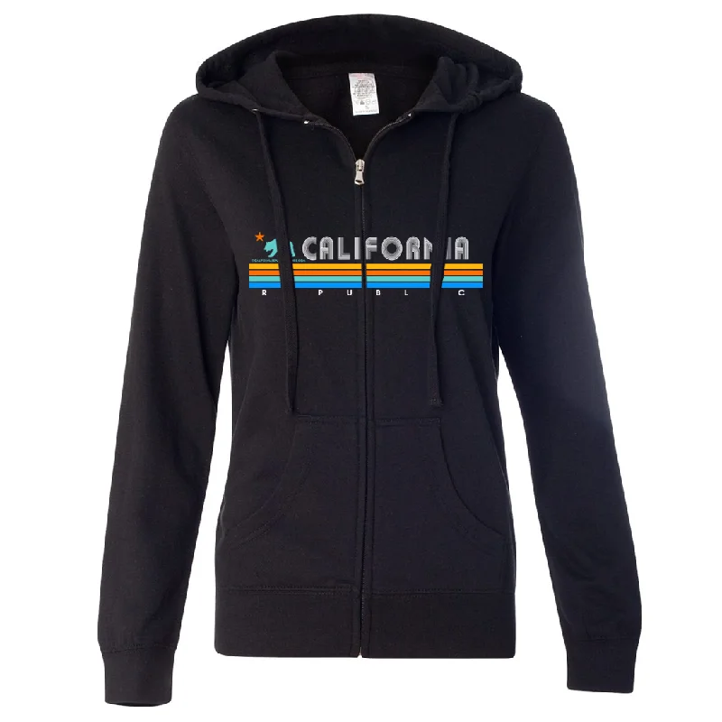 California Republic Vintage Stripe Ladies Lightweight Fitted Zip-Up Hoodie