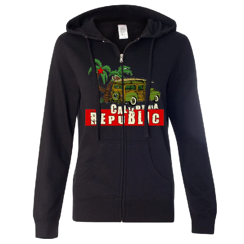 California Republic Woody Ladies Lightweight Fitted Zip-Up Hoodie