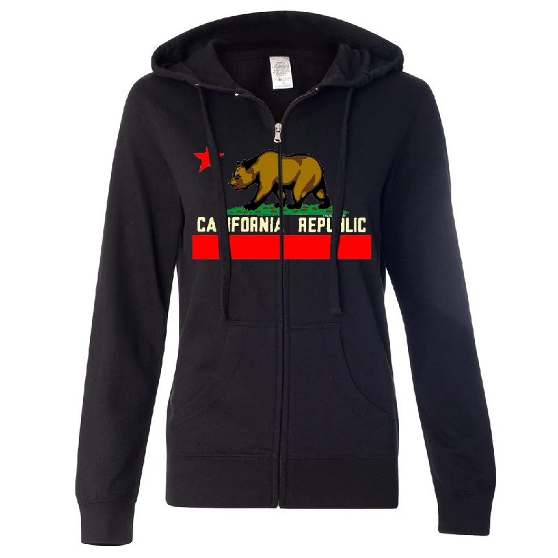 California State Flag Borderless Ladies Lightweight Fitted Zip-Up Hoodie