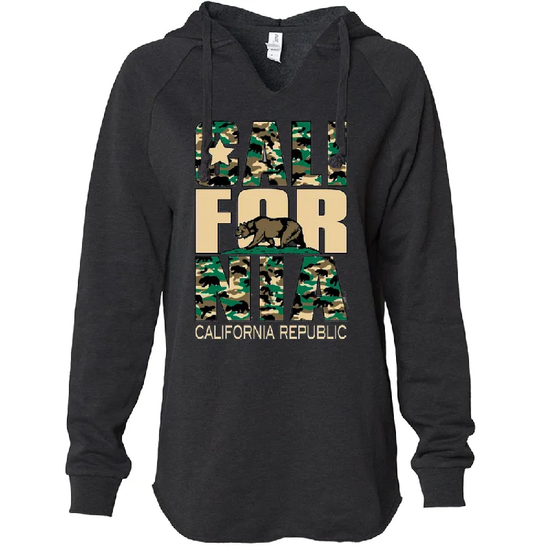 California State Flag Camo Women's Soft Hooded Pullover