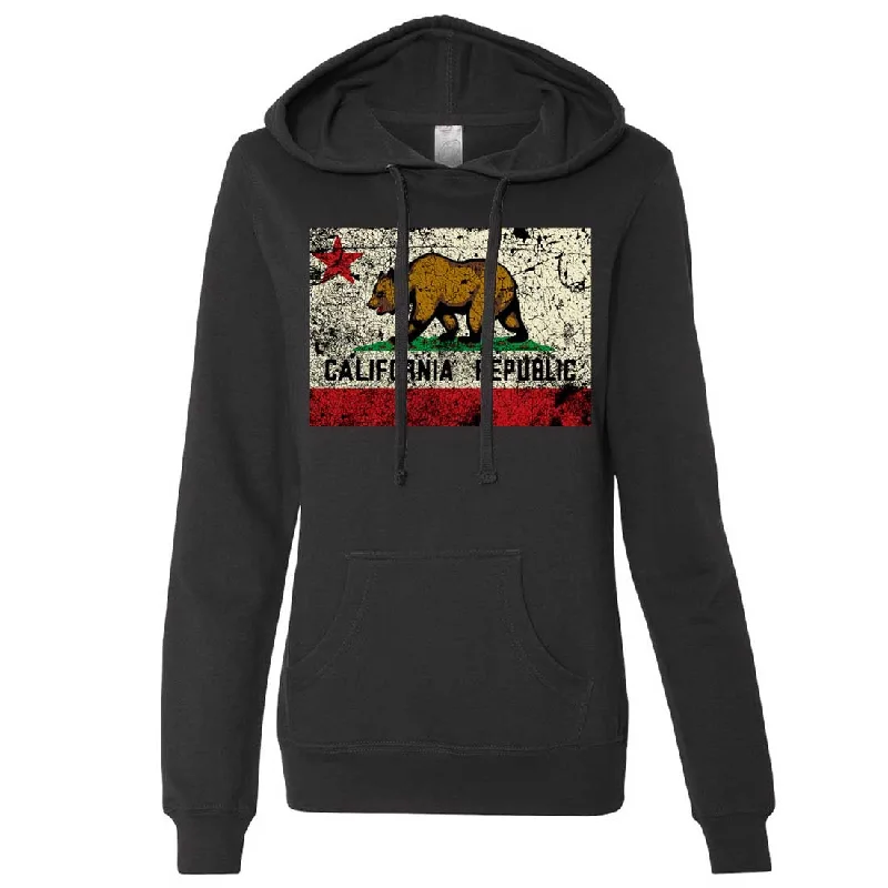 California State Flag Distressed Ladies Fitted Hoodie