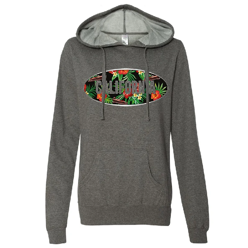 California Tropical Flowers Logo Ladies Lightweight Fitted Hoodie