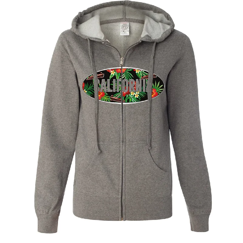 California Tropical Flowers Logo Ladies Lightweight Fitted Zip-Up Hoodie