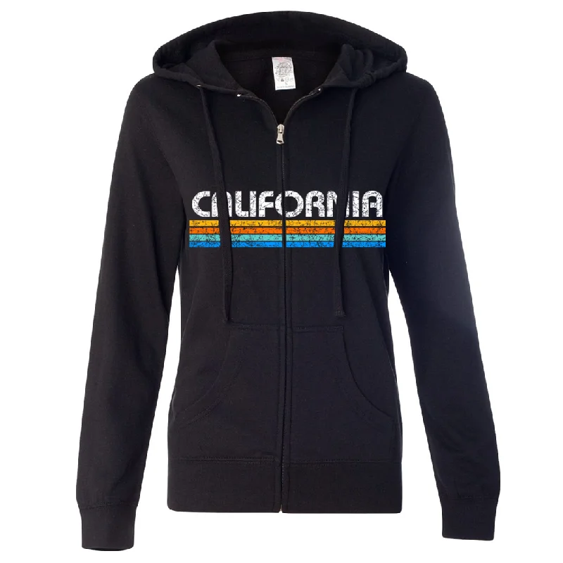 California Vintage Stripe Ladies Lightweight Fitted Zip-Up Hoodie