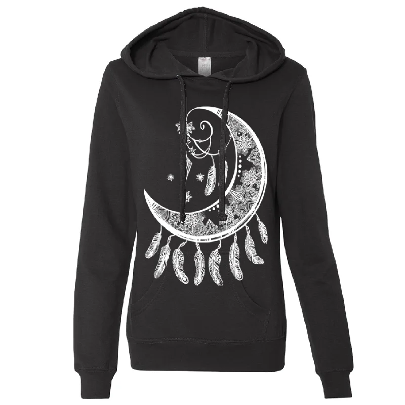 Crescent Moon Dreamcatcher White Ladies Lightweight Fitted Hoodie