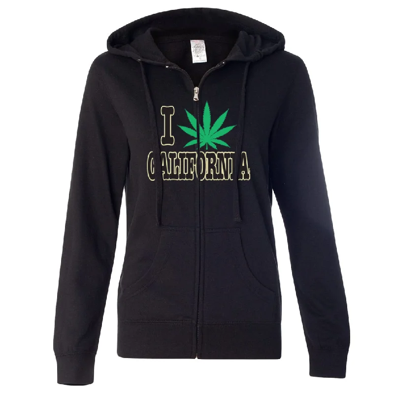 I Love Pot California Ladies Lightweight Fitted Zip-Up Hoodie