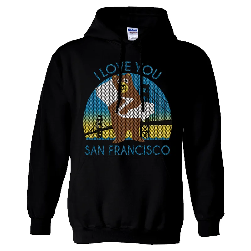 I Love You SF Knit Style Bear Sweatshirt Hoodie