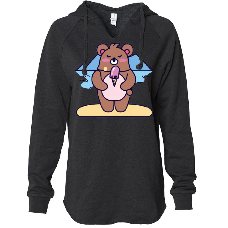 Kawaii Grizzly Bear Eating Ice Cream Women's Soft Hooded Pullover