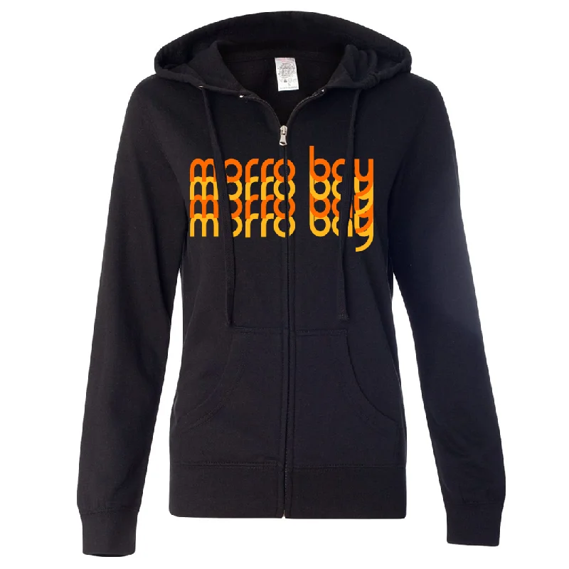 Morro Bay Sunset Stack Ladies Lightweight Fitted Zip-Up Hoodie