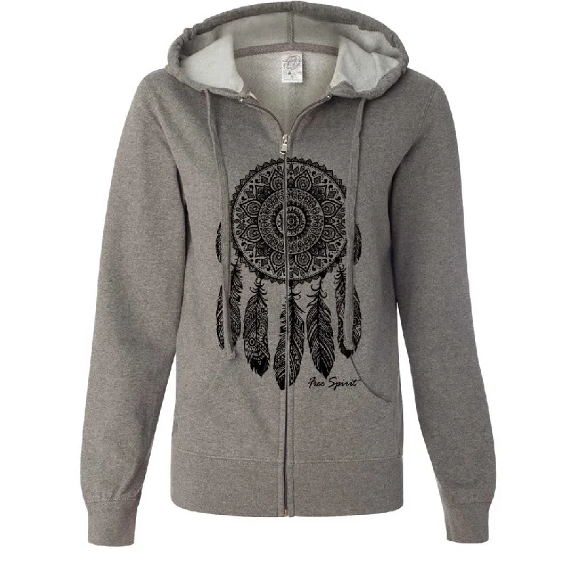 Native American Dreamcatcher Free Spirit Black Ladies Zip-Up Hoodie