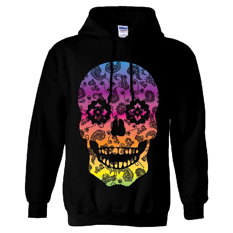 Neon Paisley Print Sugar Skull Sweatshirt Hoodie