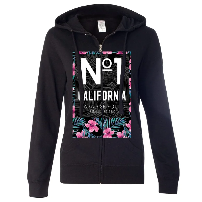 No 1 California Paradise Found Ladies Lightweight Fitted Zip-Up Hoodie