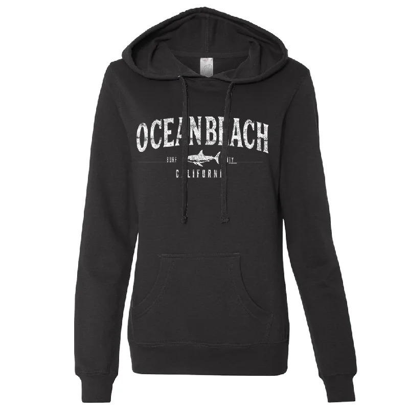 Ocean Beach California Ladies Lightweight Fitted Hoodie