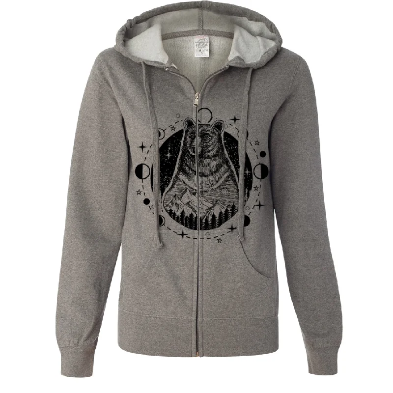 Psychic Moon Forest Grizzly Ladies Lightweight Fitted Zip-Up Hoodie