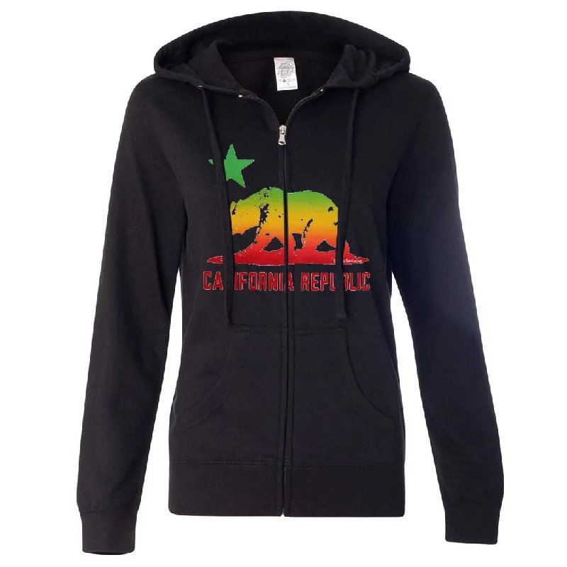 Rasta Bear Flag Silhouette Ladies Zip-Up Hoodie