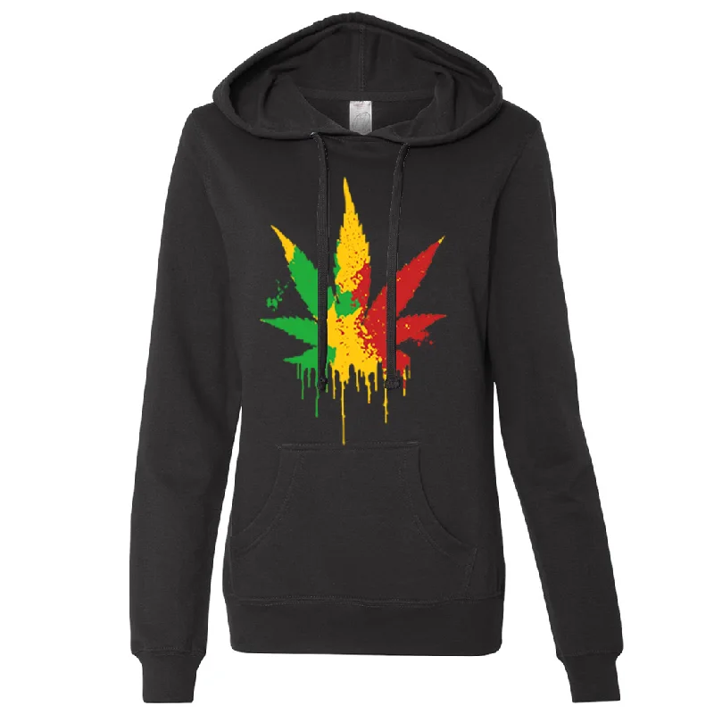 Rasta Pot Leaf Ladies Lightweight Fitted Hoodie