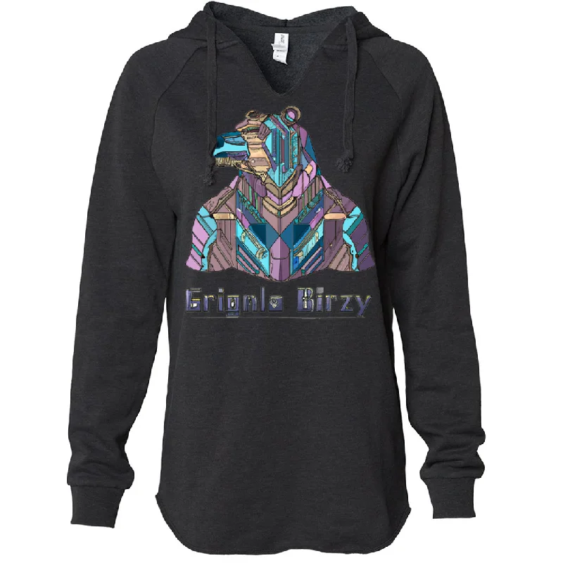 Stained Glass Cyborg Grizzly Bear Women's Soft Hooded Pullover