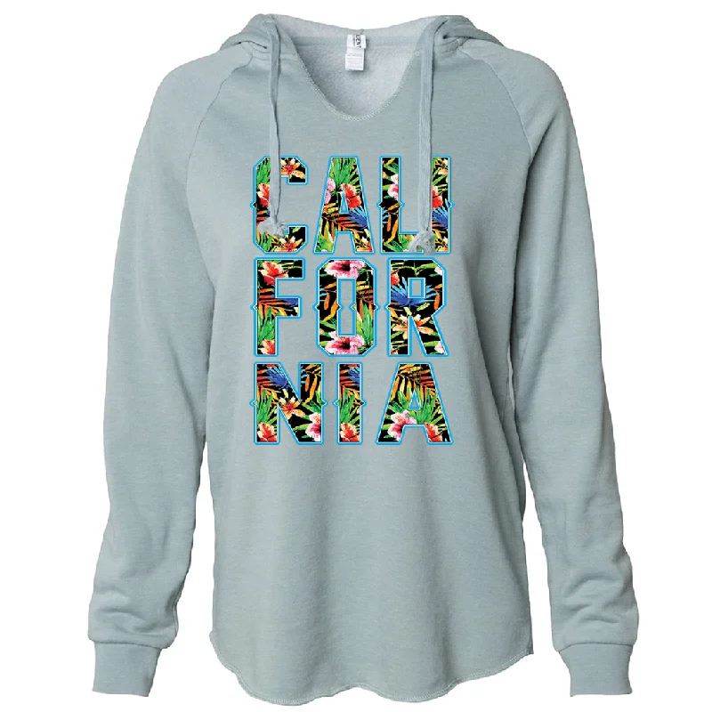 Tropical California Floral Print Women's Soft Hooded Pullover