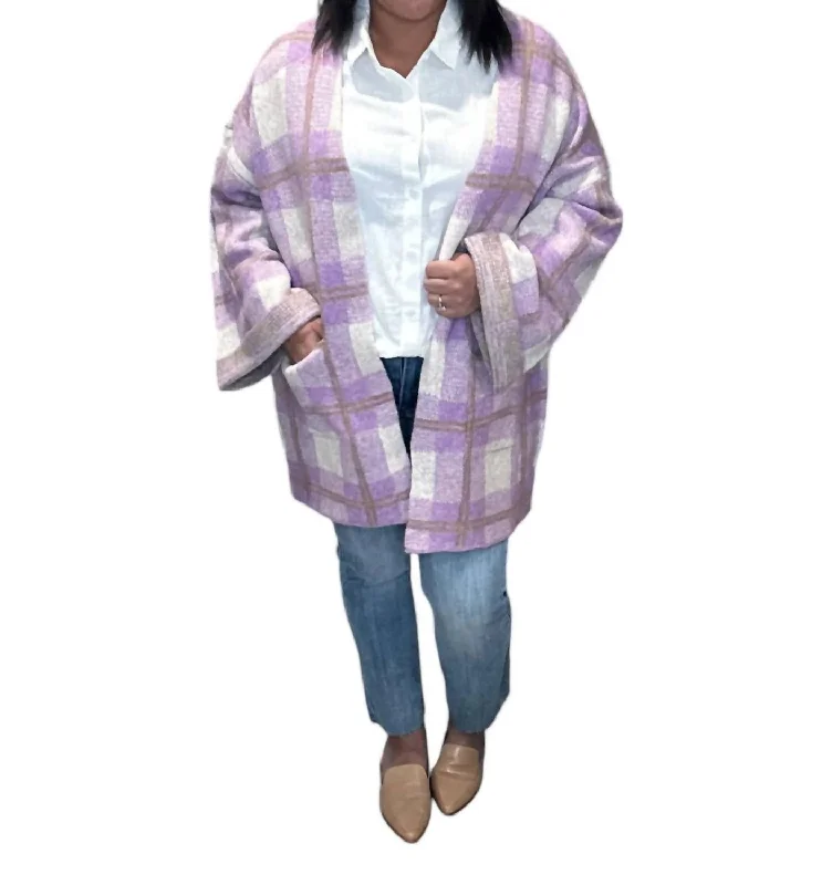 Charli Swing Cardigan In Lilac Plaid