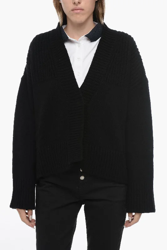 Dondup Wool and Cashmere Asymmetrical Cardigan with Hidden Buttonin