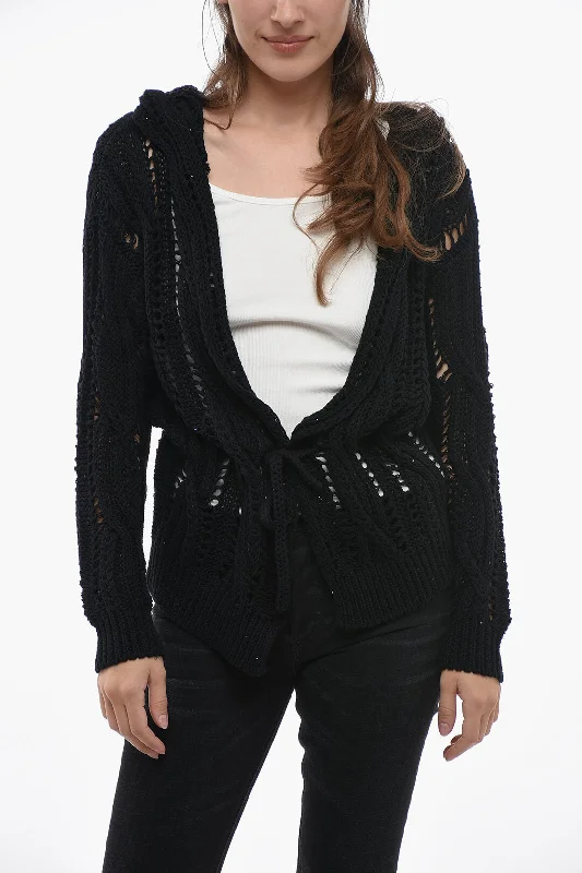 Fabiana Filippi Hooded Crochet Cardigan with Sequines