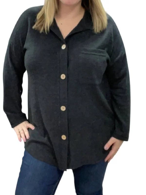 Fleece Button Shirt Jacket In Black