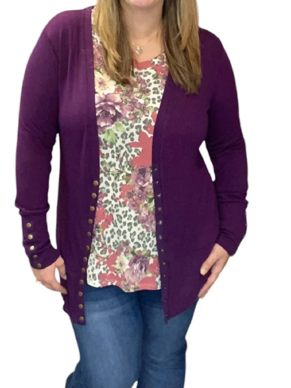 Holly Snap Cardigan In Mulberry