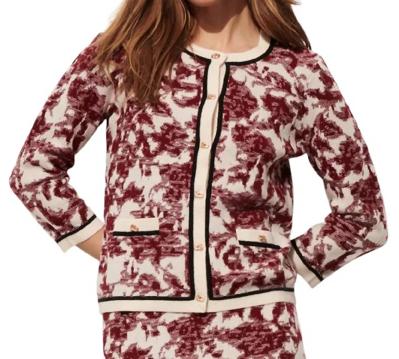 Jessica Cardigan Sweater In Zinfandel Red Ikat