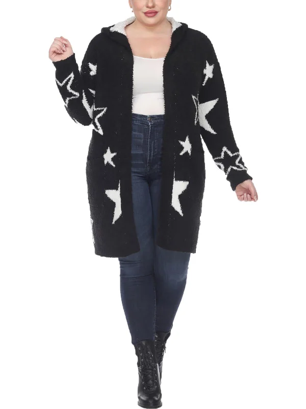 Plus Stars Womens Knit Hooded Cardigan Sweater