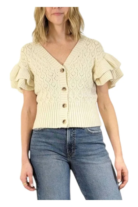 Ruffle Sleeve Cardigan In Birch