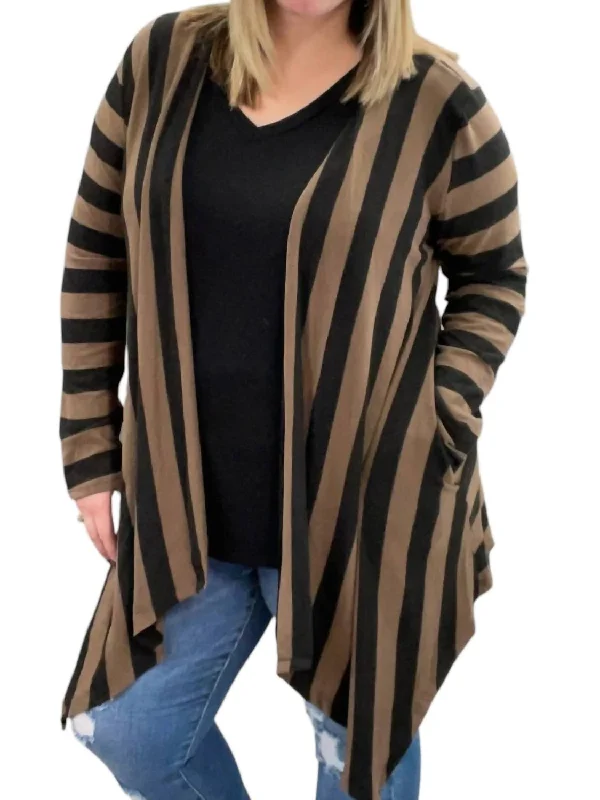 Striped Cardigan In Black/mocha