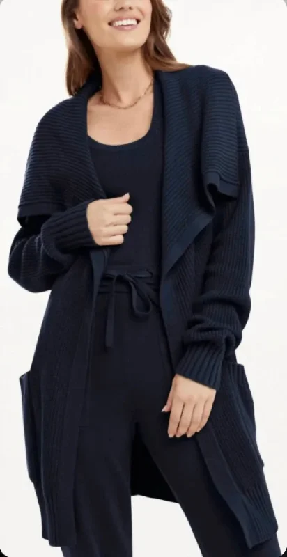 Talia Long Sleeve Cardigan In Navy